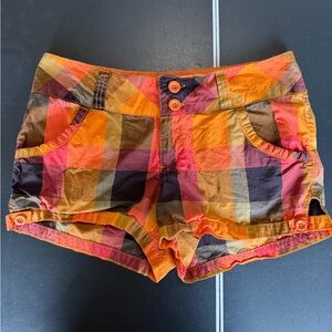 No Boundaries Plaid Shorts - Orange, Pink, Black